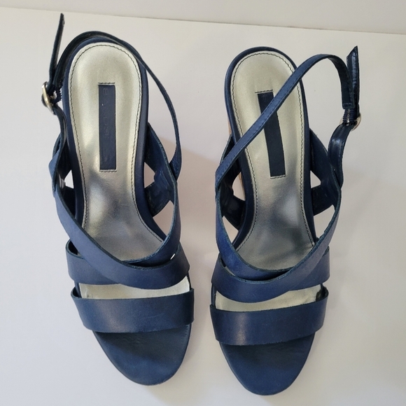 Bandolino Blue Cork Wedge Floral Slip On Straps Summer Vacation Sandals - Picture 4 of 9